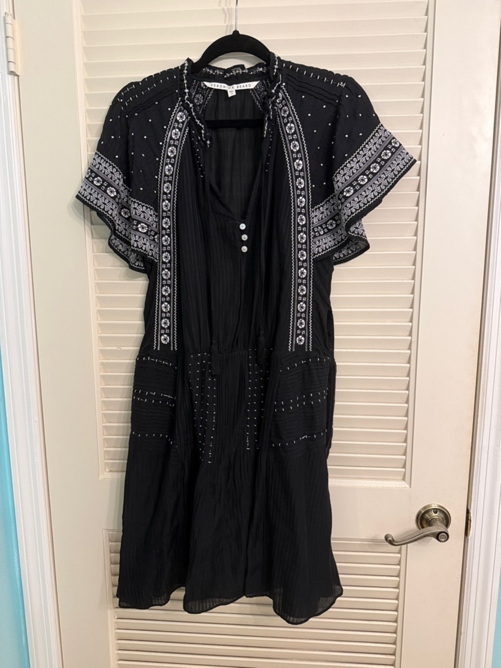 Veronica Beard Minos Embroidered Silk Blend Black Dress Size 12 - Picture 3 of 7